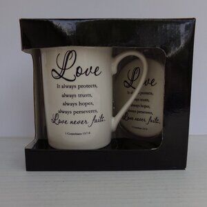 NWT New Kent Pottery Mug Cup Tea Coffee Beverage Love Corinthians Inspirational